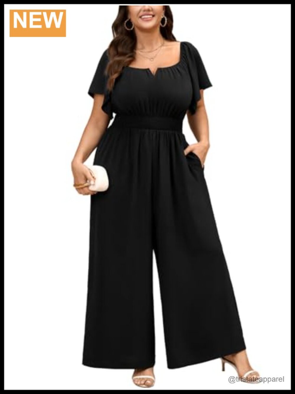 Plus Size Wide Leg Jumpsuit Romper Off Shoulder Smocked Waist